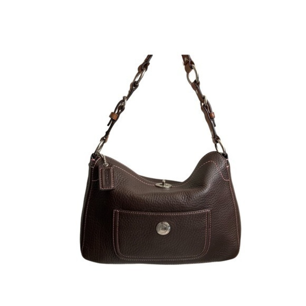 Coach Vintage y2k 8a38 Chelsea pebbled Brown Leather turnlock Shoulder Bag Purse